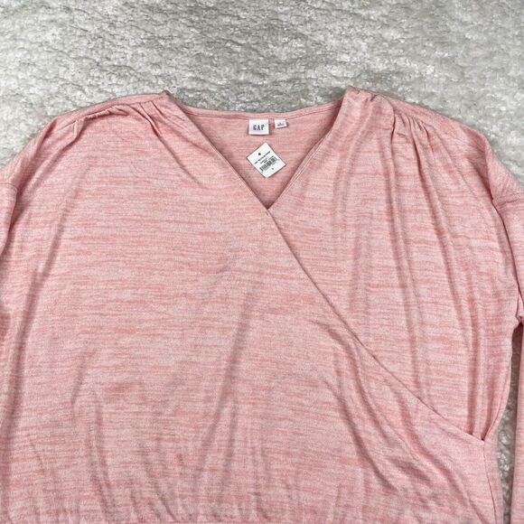 Gap Long Sleeve Softspun Wrap Front Top Heathered Pink NEW - Picture 7 of 8